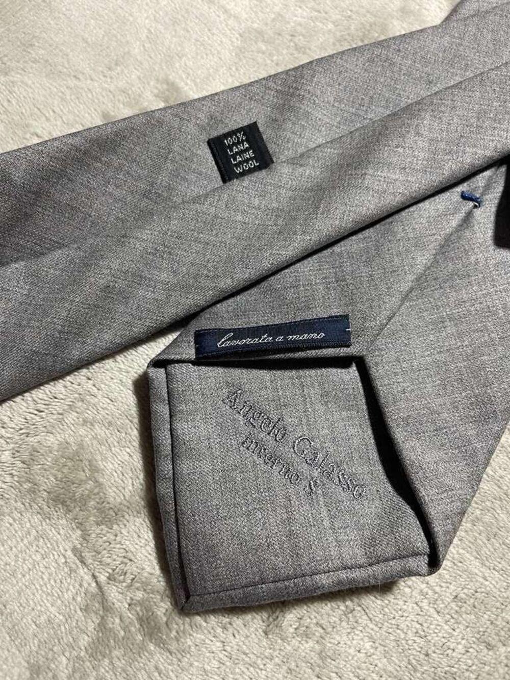 Angelo Galasso Laine Wool Neck Tie Men's Gray Made in Italy - Picture 3 of 9